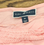 Karen Scott Women’s Crochet Trim Short Sleeve Boat Neck Top Boca Blush Pink 0X