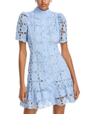 Aqua Womens Floral Lace Mock Neck Mini Dress IDM11073 Ice Blue L