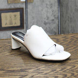 Alfani Womens Colyerrl Leather Block Heel Slide Sandals White Leather 6M