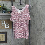 Star Vixen Cold Shoulder Tie Neck Keyhole Peasant Top Blouse Burgundy 2XL