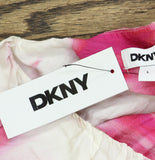 DKNY Womens Floral-Print V-Neck Cap-Sleeve Top May Watercolor Pink Multi L