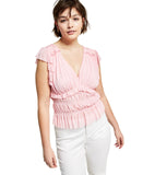 Bar III Womens Mesh Flutter-Sleeve Top Cupid Blush XL