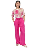 DKNY Rope Tie Front Zip Fly Wide Leg Pant P5DKFB17 Vivid Pink 2
