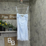 B. Darlin Juniors Sequined Banded Open-Back Bodycon Dress Light Blue 7/8