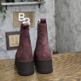 Lucky Brand Round Toe Chunky Wedge Chelsea Ankle Boots Winter Cherry Purple 6M