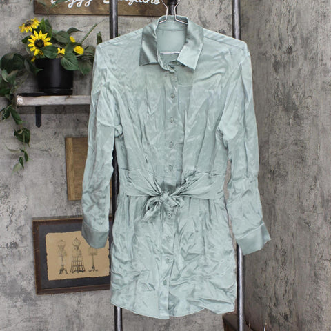 & Other Stories Womens Shirt Dress Long Sleeve Tie Front Green See Measurements