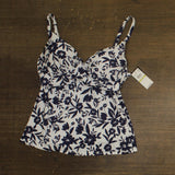 Island Escape Womens Gemini Underwire Tankini Swim Top Navy Blue / White 14