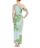 Jewel by Badgley Mischka Asymmetric Belted Floral Print Gown Dress Green Multi 6