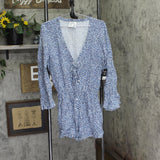 Bar III the Prowl Long Sleeve Lace-up Romper Swim Cover-up Navy Cheetah Blue S