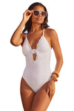 Becca Colette Plunge One-Piece Swimsuit with Crochet Detail 841057 White M