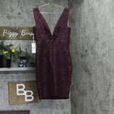 Siena Womens Floral Jacquard Plunge Dress SATP1685 Wine Red 4