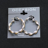 Occasion Womens Fashion Twisted Rope Dangly Hoop Earrings Silver Gray 1.5"
