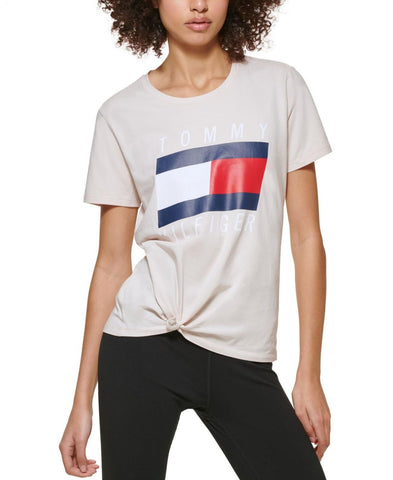 Tommy Hilfiger Womens Sport Tie-Front Logo T-Shirt TP03955T Crystal Gray M
