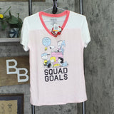 Peanuts Juniors Gang V-Neck Graphic Tee Coral / Ivory / Neon Coral Pink S