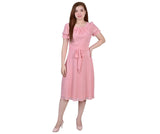 Ny Collection Short Sleeve Belted Swiss Dot Dress Belted Mellow Rose Pink PM