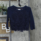 Cotton On Womens Cropped Crochet Front French Terry Lined Shirt Top Navy Blue XS