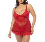 Oh La La Cheri Plus Valentine Soft Cup Lace Babydoll Nightgown Red 1X/2X