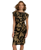 Donna Karan Womens Printed Velvet Extended Shoulder Burnout Dress Black 6