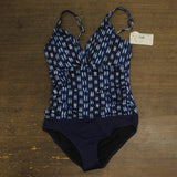 Swim Solutions Womens Printed Tummy-Control One Piece Swimsuit Shibori Blue 12
