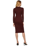 DKNY Braided V-Neck Long-Sleeve Ribbed Sweater Dress P2HUAE30 Bordeaux Purple L