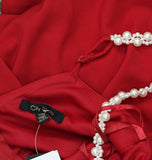 City Studios Pearl-Strap Sleeveles Tiered Fit & Flare Dress Garnet Red 7/8