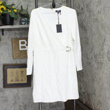 DKNY Womens V-Neck Faux Wrap D-Ring Fit & Flare Dress DD9J2000 White 12