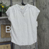 Style & Co Dolman-Sleeve Henley Linen-Blend T-Shirt Top Gravel Heather Gray S