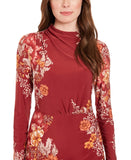London Times Jersey Knit Floral Sheath Dress Rust Orange / Gold 14