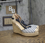 On 34th Womens Melindaa Espadrille Wedge Pump Sandals Navy Stripe Blue 8M