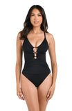 La Blanca Womens Standard Island Goddess Underwire One Piece Swimsuit Black 10