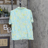 Hue Womens Ornate Floral Notched Collar Pajama Set Tropical Blue Green 1X