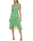 Tommy Hilfiger Belted Woven Sleeveless Surplice Dress New Leaf Green / Ivory 8