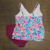 Kathy Ireland Womens 2-Piece Tankini With Swim Brief 1795759 Pink Multi XL