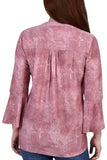 Ny Collection 3/4 Bell Sleeve Pleat Front Y-Neck Top MNKU2046 Mauve Pink M