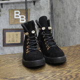 MIA Amore Womens Rhinestone Suede Lace Up Boots Black 9M