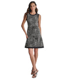 DKNY Petite Colorblocked Fit Flare Sleeveless Cocktail Dress Black / White 10P