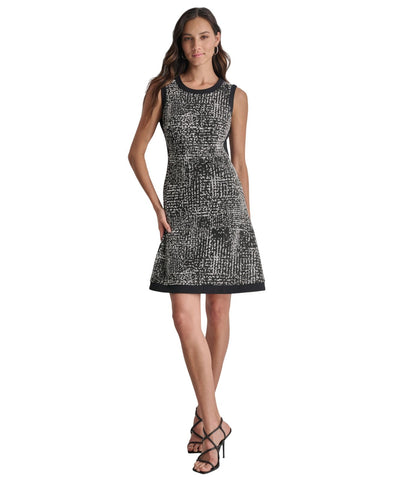 DKNY Petite Colorblocked Fit Flare Sleeveless Cocktail Dress Black / White 10P