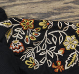 Belle By Kim Gravel Micro Waffle Lantern Sleeve Embroidered Shirt Top Black 2XS