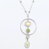 Express Oval Bead Circle Pendant Dainty Chain Necklace Silver Gray / Green 30"