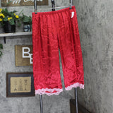 Linea Donatella Womens Lace-Trim Satin Pajama Pants LOS046 Red L