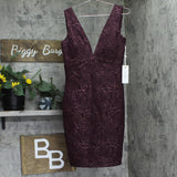 Siena Womens Floral Jacquard Plunge Dress SATP1685 Wine Red 4