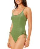 Salt + Cove Juniors Lurex Open-Back Scoop-Neck One-Piece Swimsuit Olive Green XS