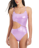 Red Carter Womens Shine Metallic One Piece Swimsuit RCCS25885 Grace Purple S