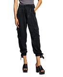 And Now This Womens Satin Cargo Pants w/ Tie Legs MR4000S11 Black 4