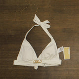 Michael Michael Kors Womens Halter Bikini Top Swim Emblem Logo MM7M161 White XS