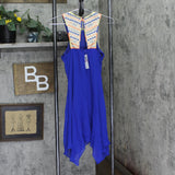 City Studios Juniors Embroidered Handkerchief-Hem Shift Dress 2XS Blue