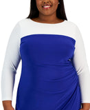 Kasper Womens Plus Size Ginger Colorblocked Midi Shift Dress Royal / White 2X