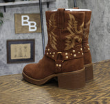 Sun + Stone Womens Norahh Moto Midshaft Booties Russet Microsuede Brown 8M