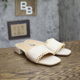 A New Day Womens Lottie Sandals Block Heel Pearl Accent Natural Brown 7.5M