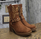 Sun + Stone Womens Norahh Moto Midshaft Booties Russet Microsuede Brown 8M